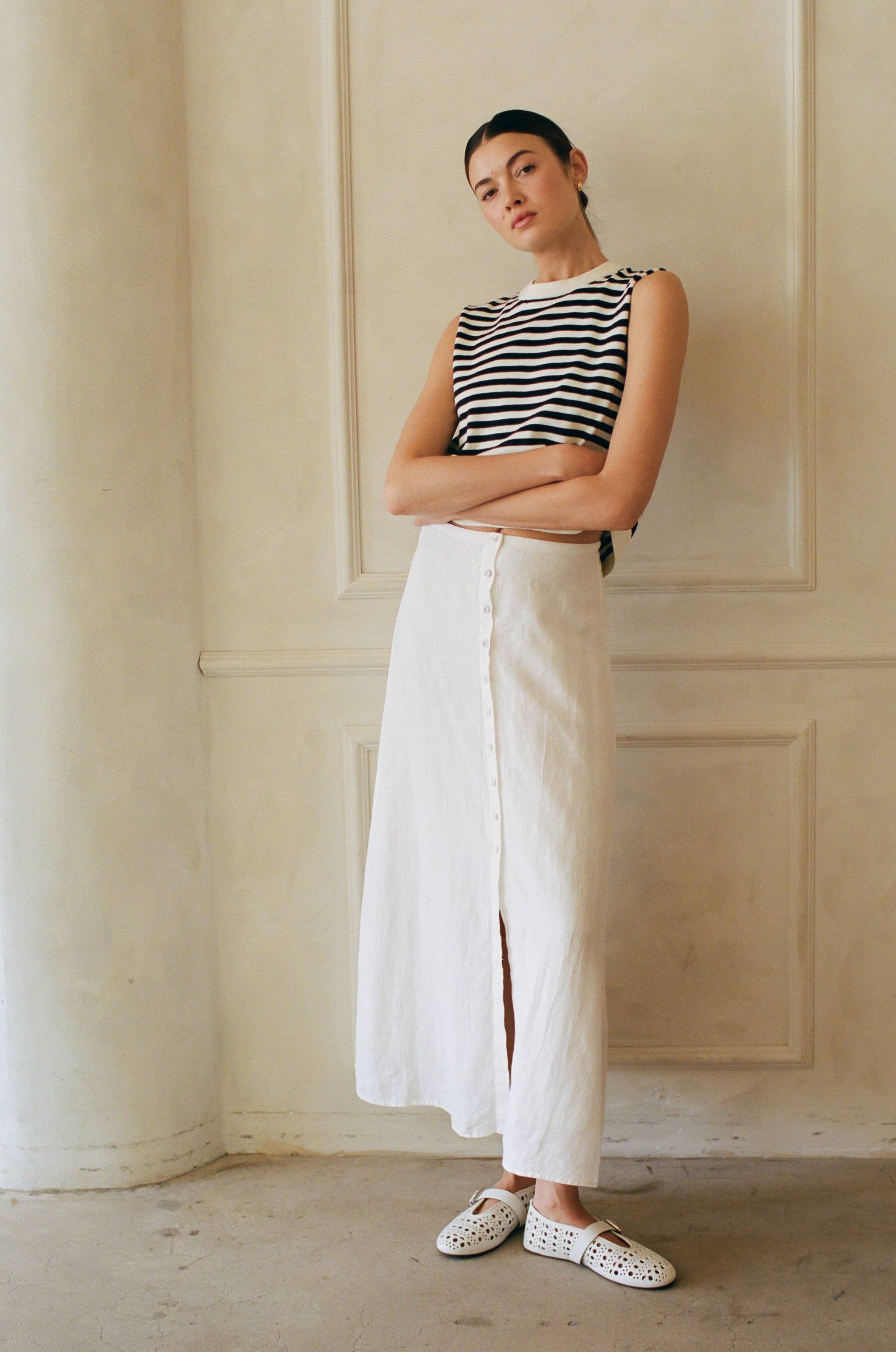 Savannah Woven Linen Skirt  - Ivory