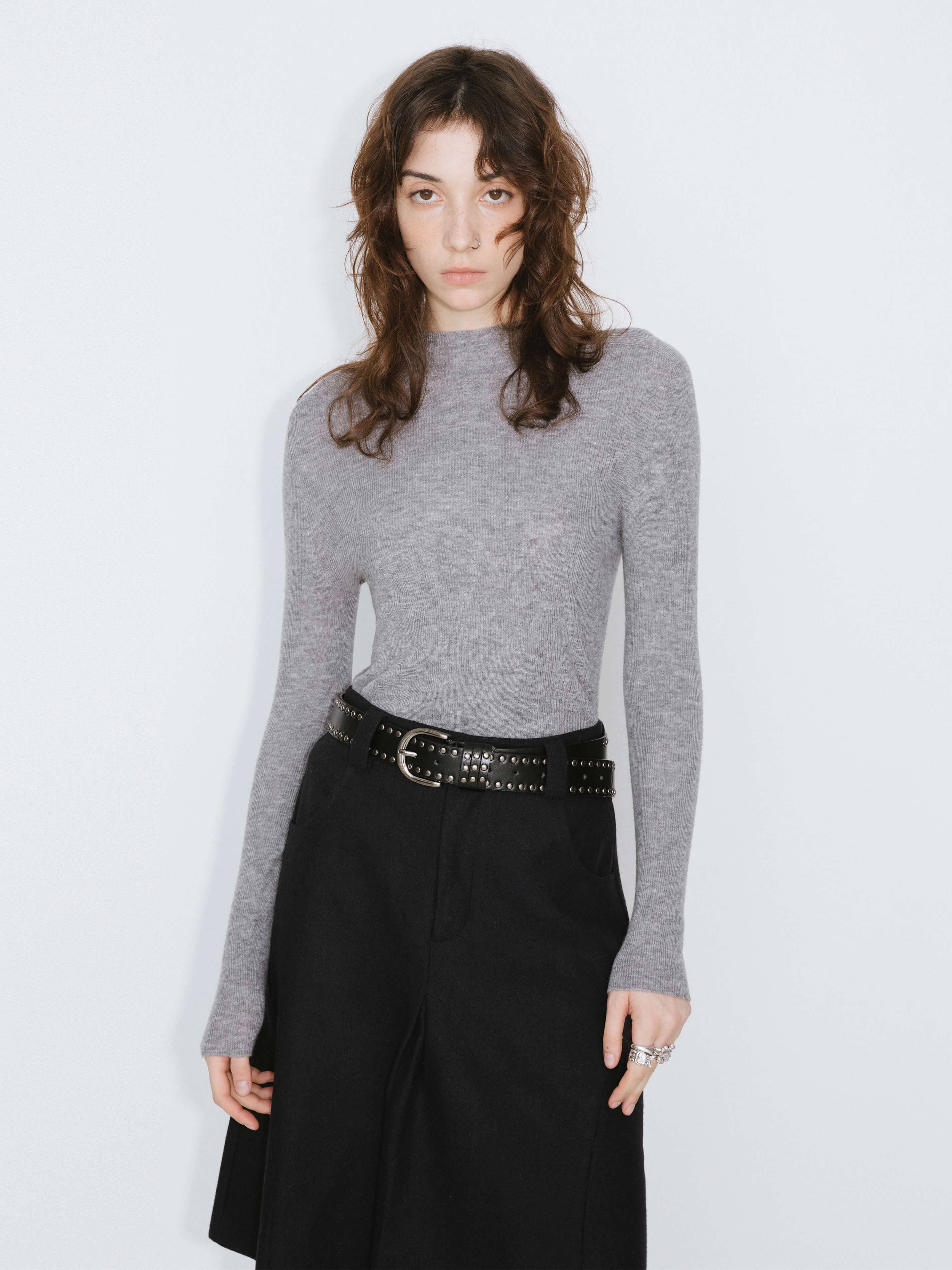 Merino Wool Turtleneck Knitwear Jumper: Gray / S