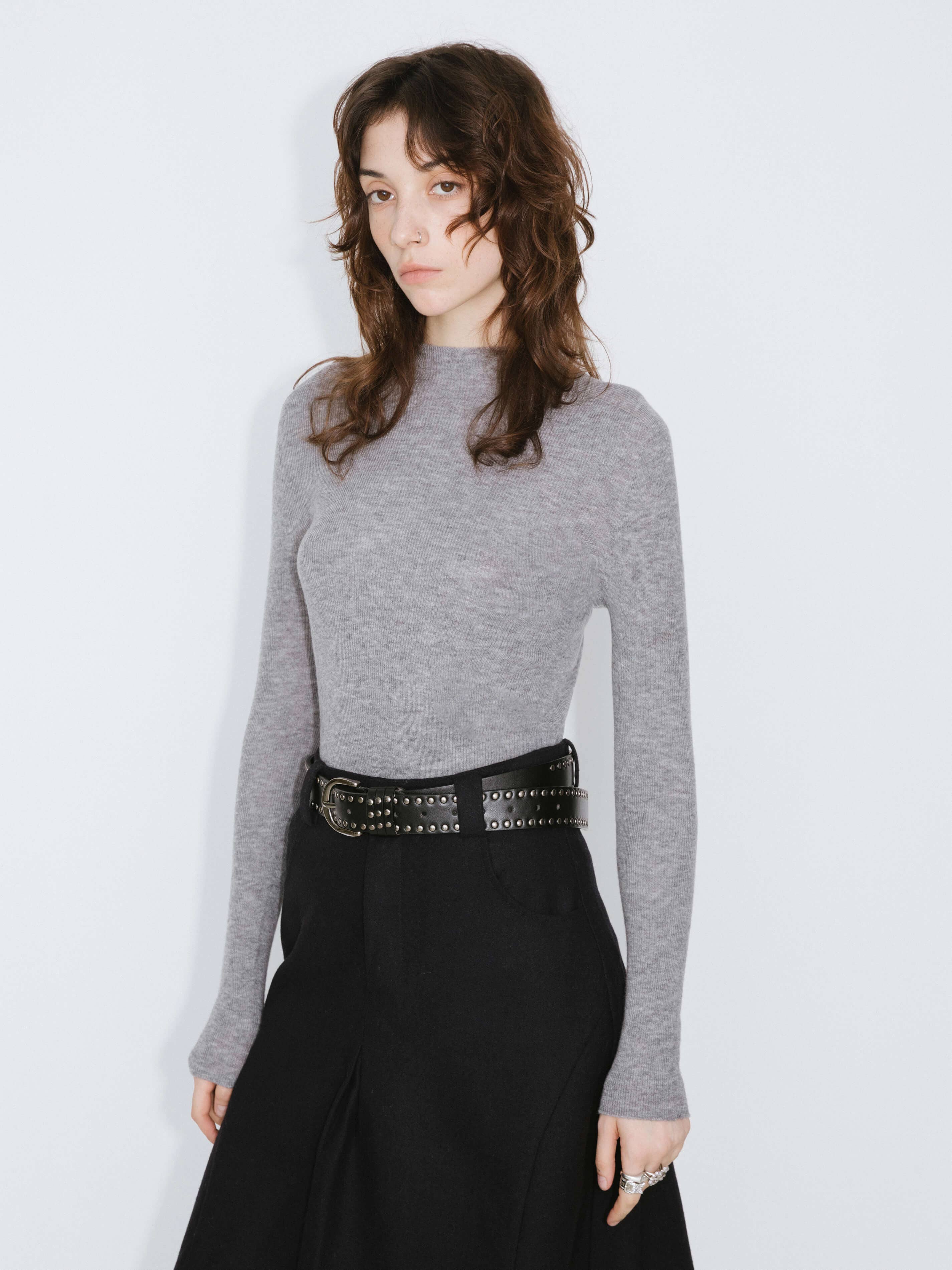 Merino Wool Turtleneck Knitwear Jumper: Gray / S