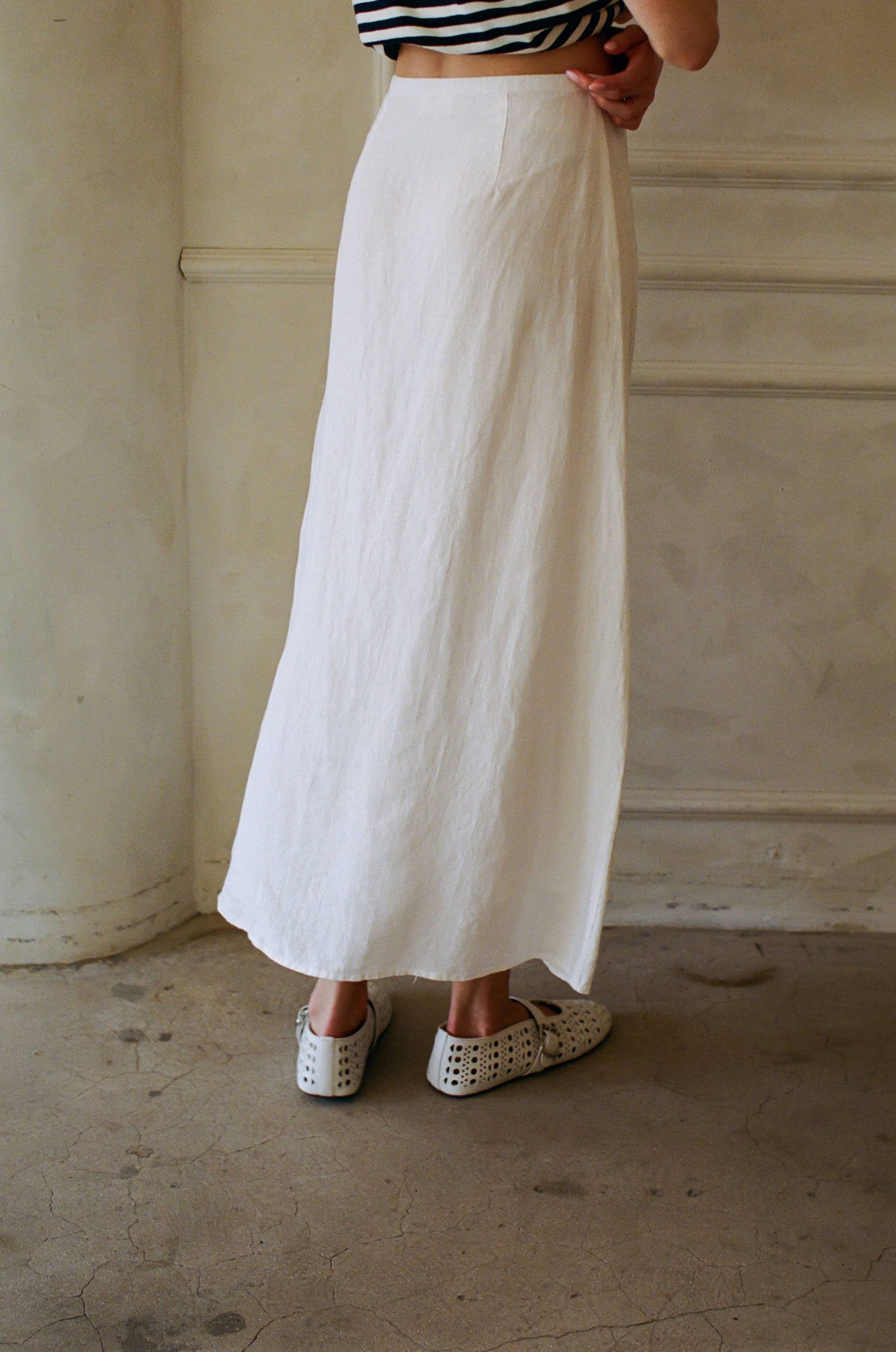 Savannah Woven Linen Skirt  - Ivory