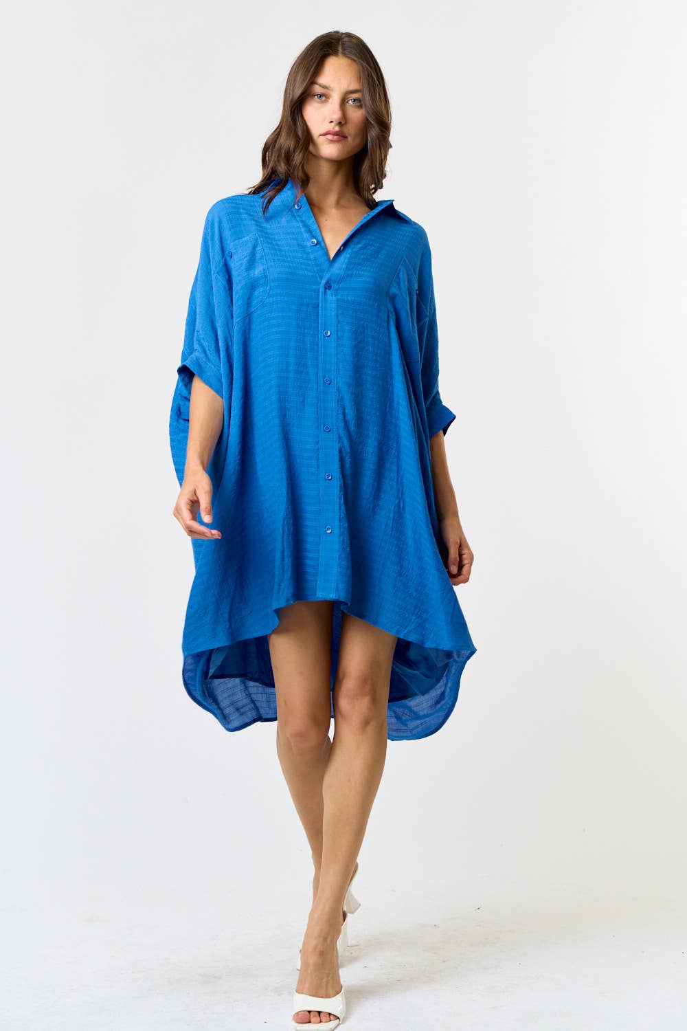 Fuschia Button down shirt dress