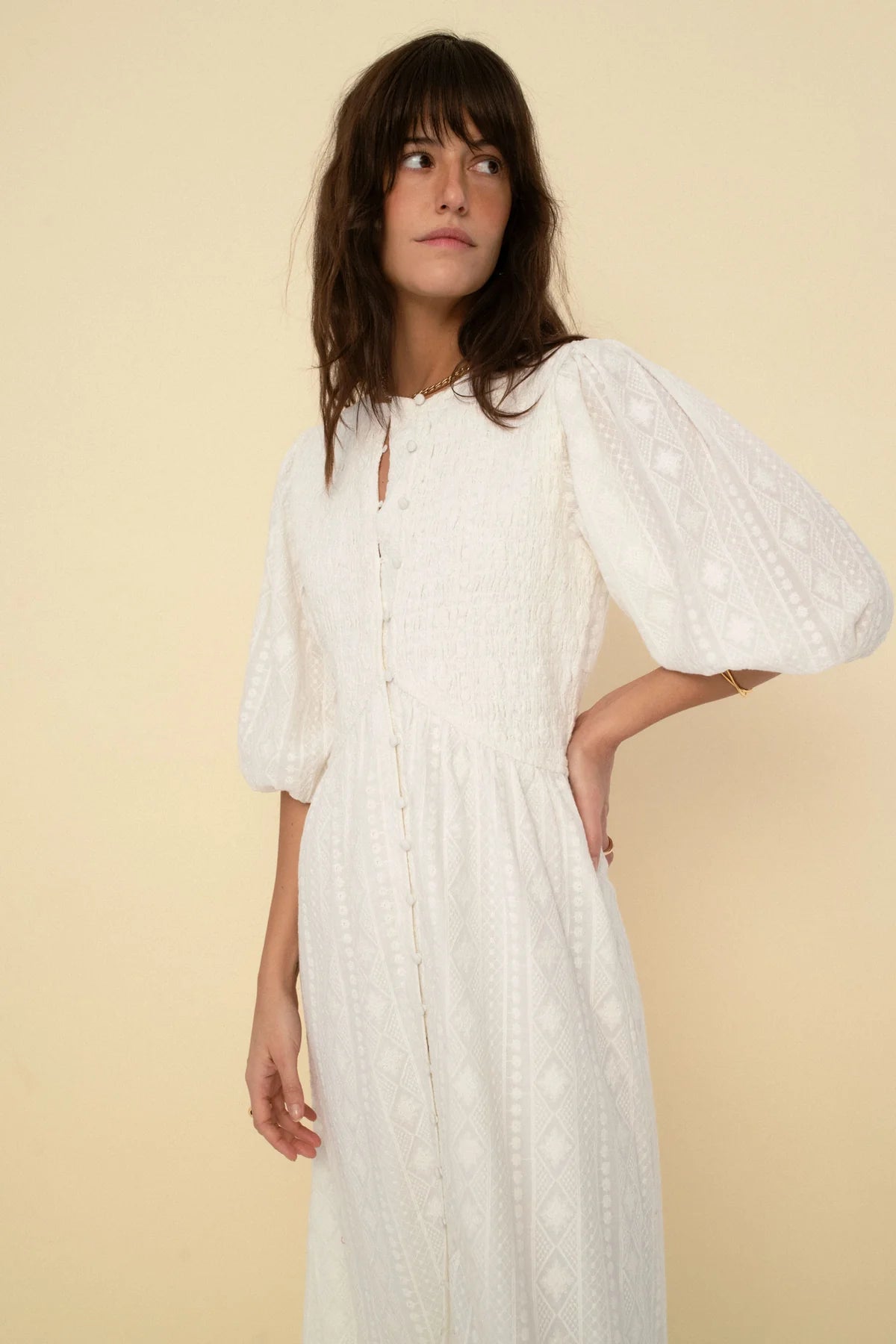 Magnolia Embroidery Dress - White