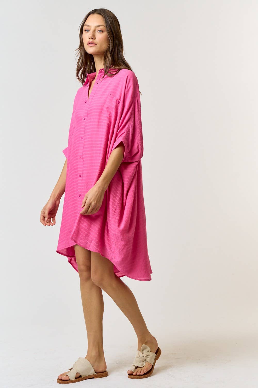 Fuschia Button down shirt dress