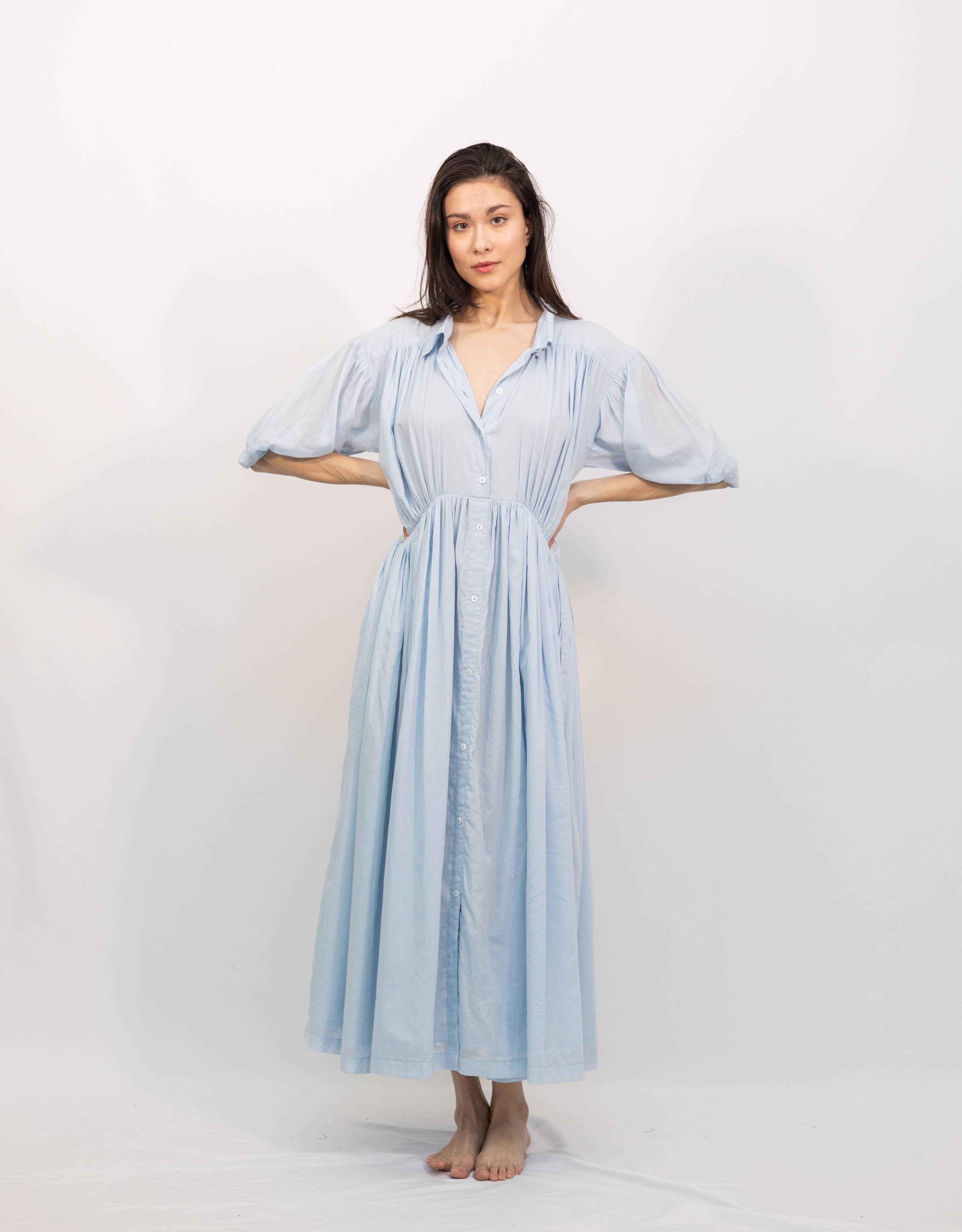 Gathered Shirtdress- sky blue