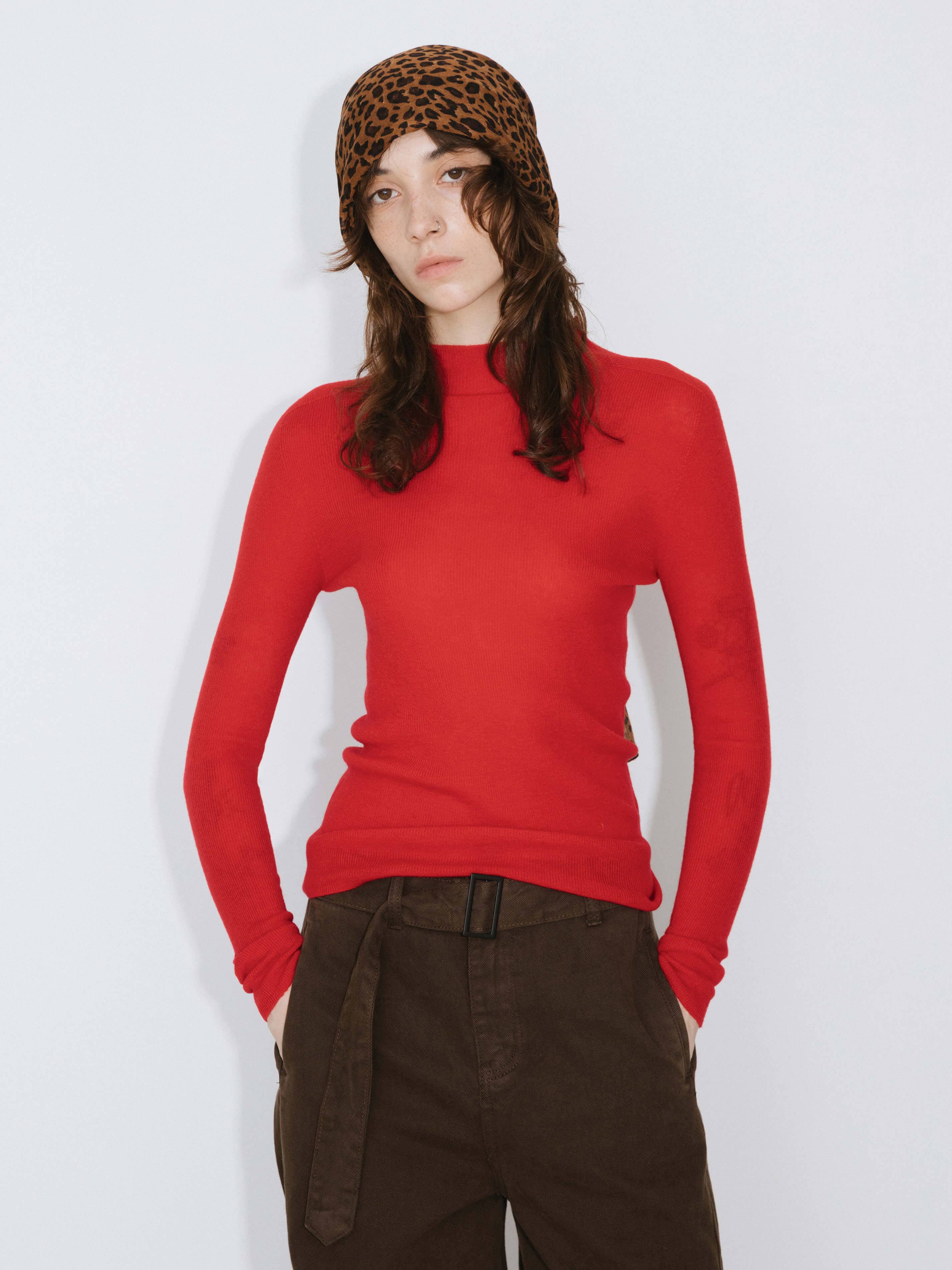 Light Merino Mockneck - red