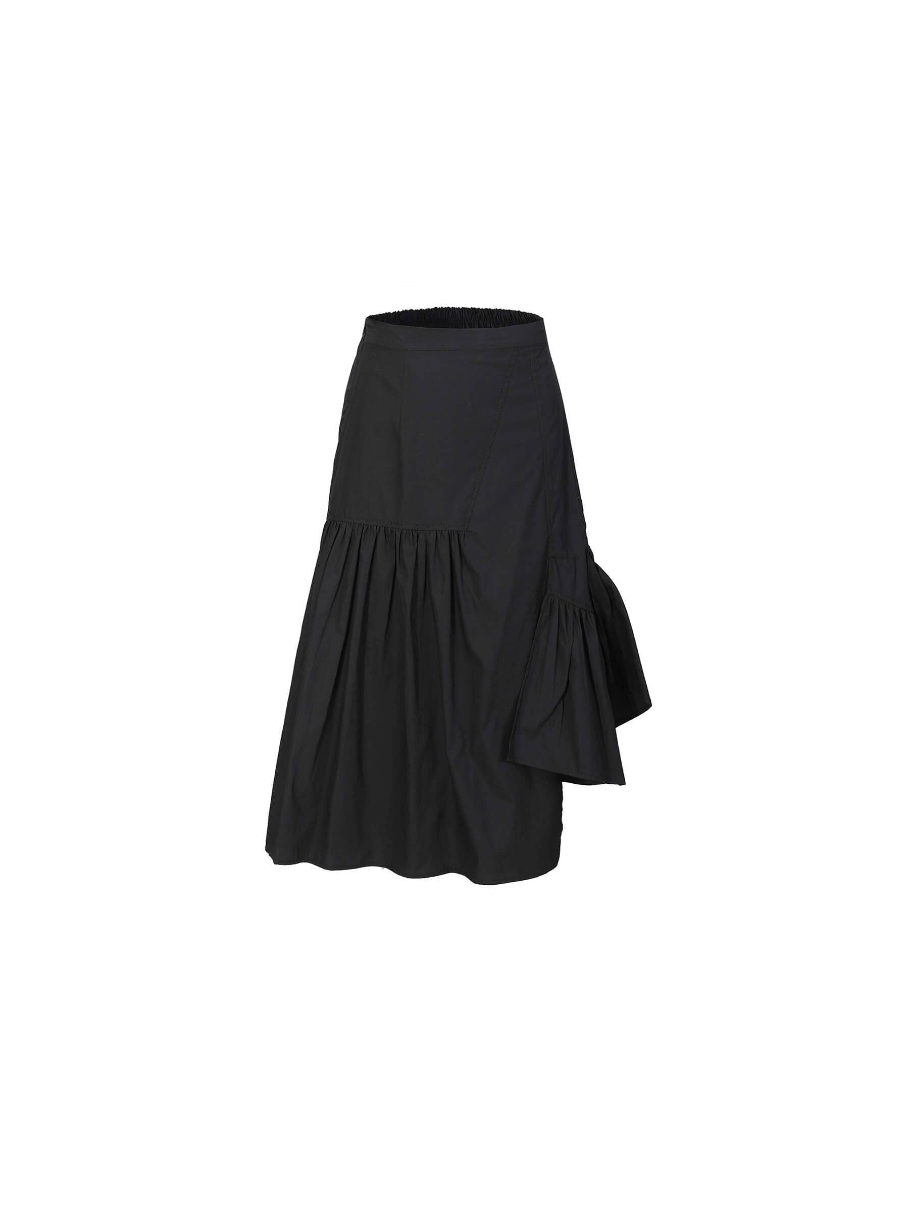 Black Asymmetric Pleated Ruffle Skirt: Black / M