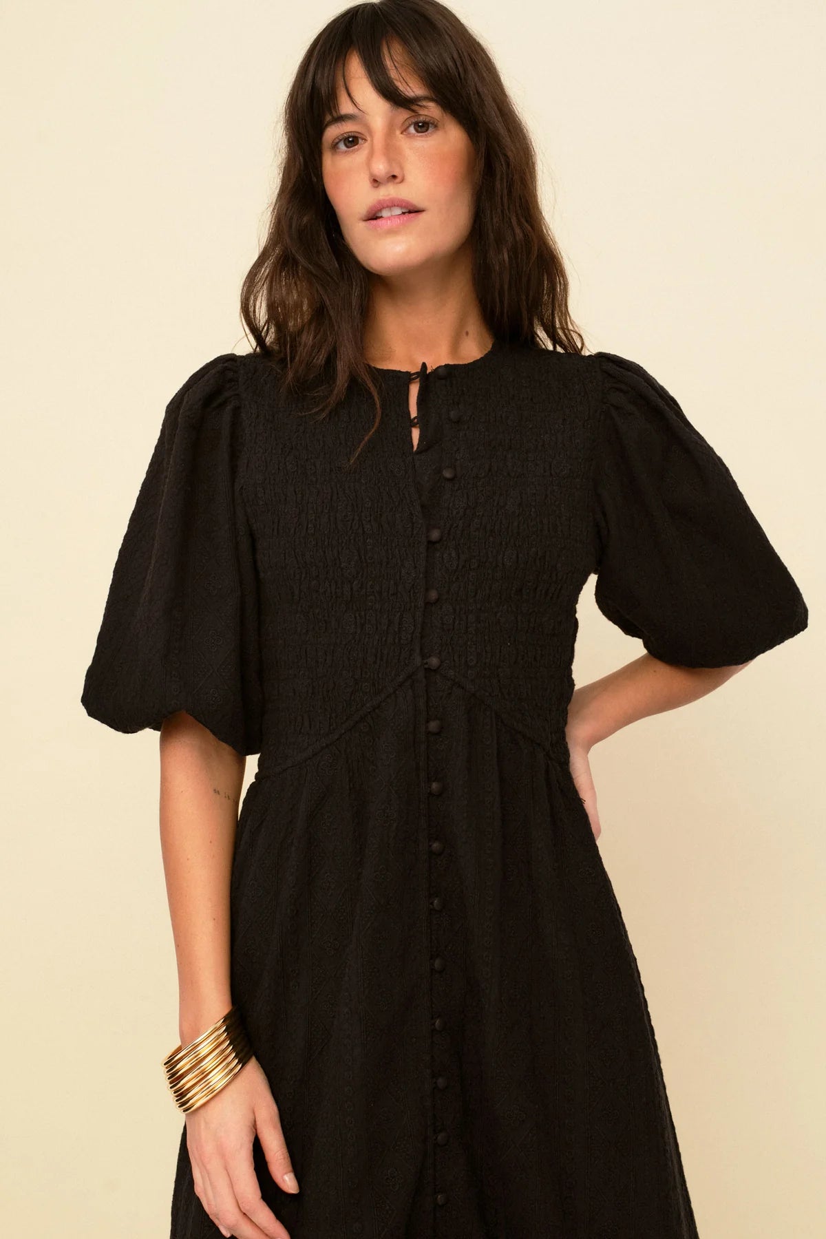 Magnolia Embroidery Dress - Black