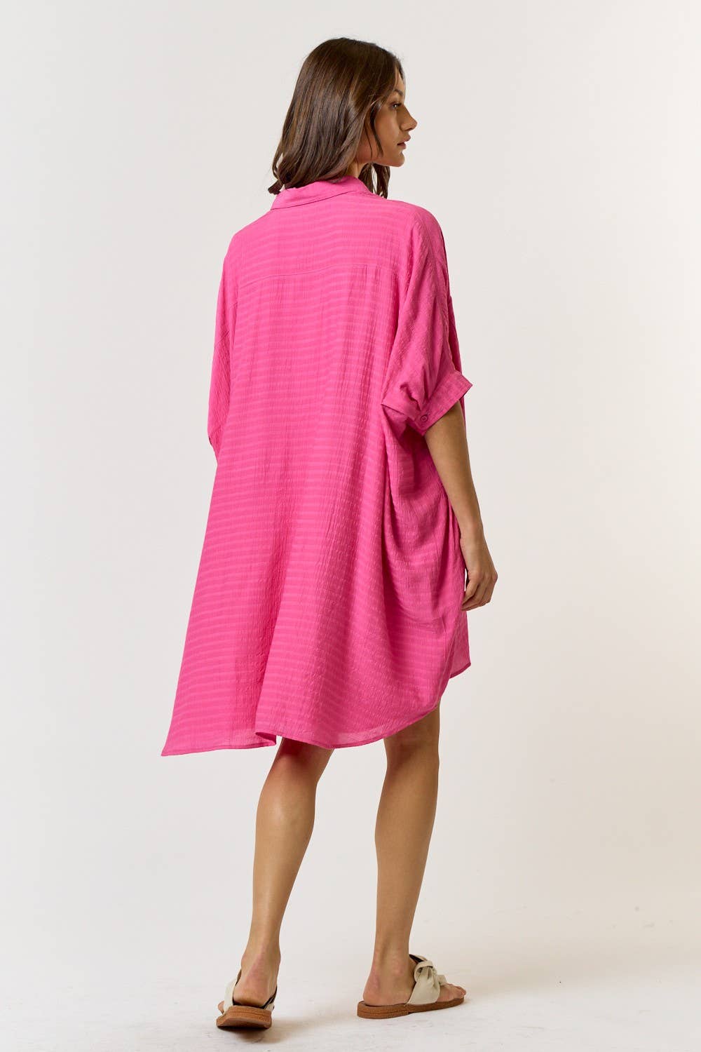 Fuschia Button down shirt dress