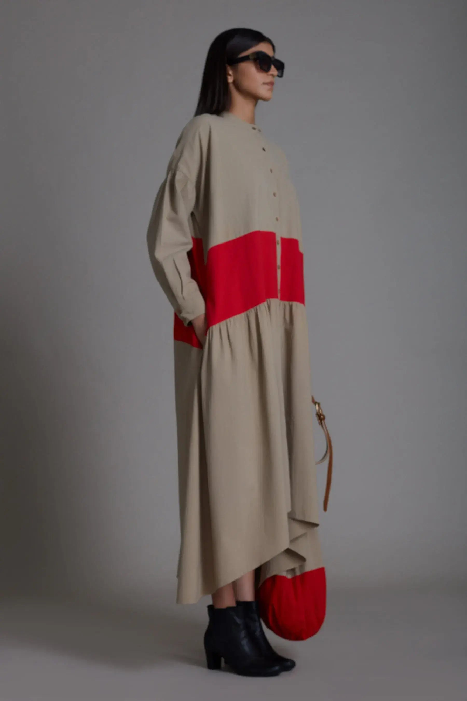 Band Dress - Beige & Red