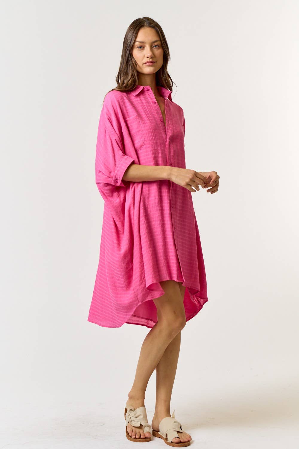 Fuschia Button down shirt dress