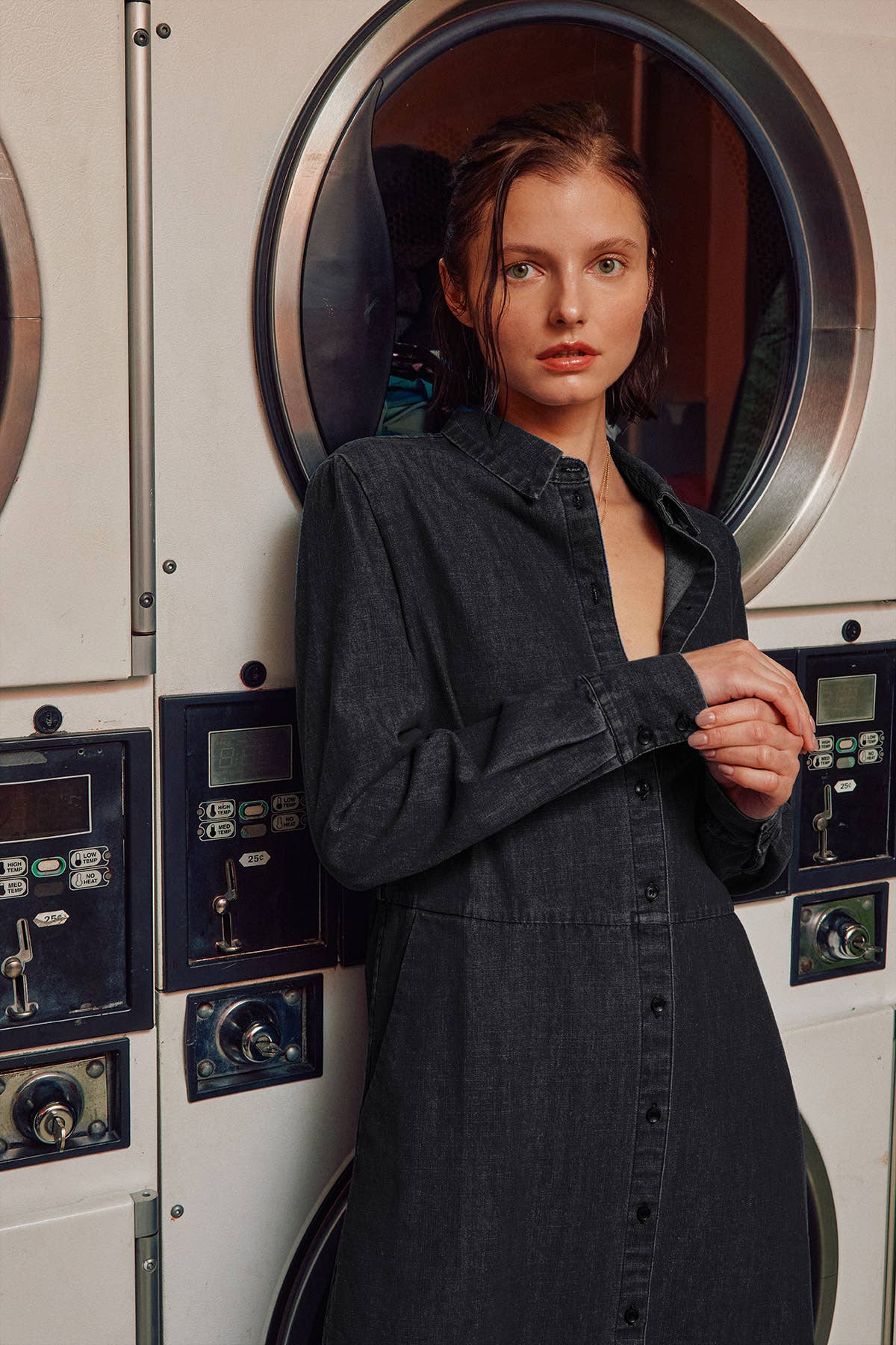 Cosette Denim Shirtdress Black