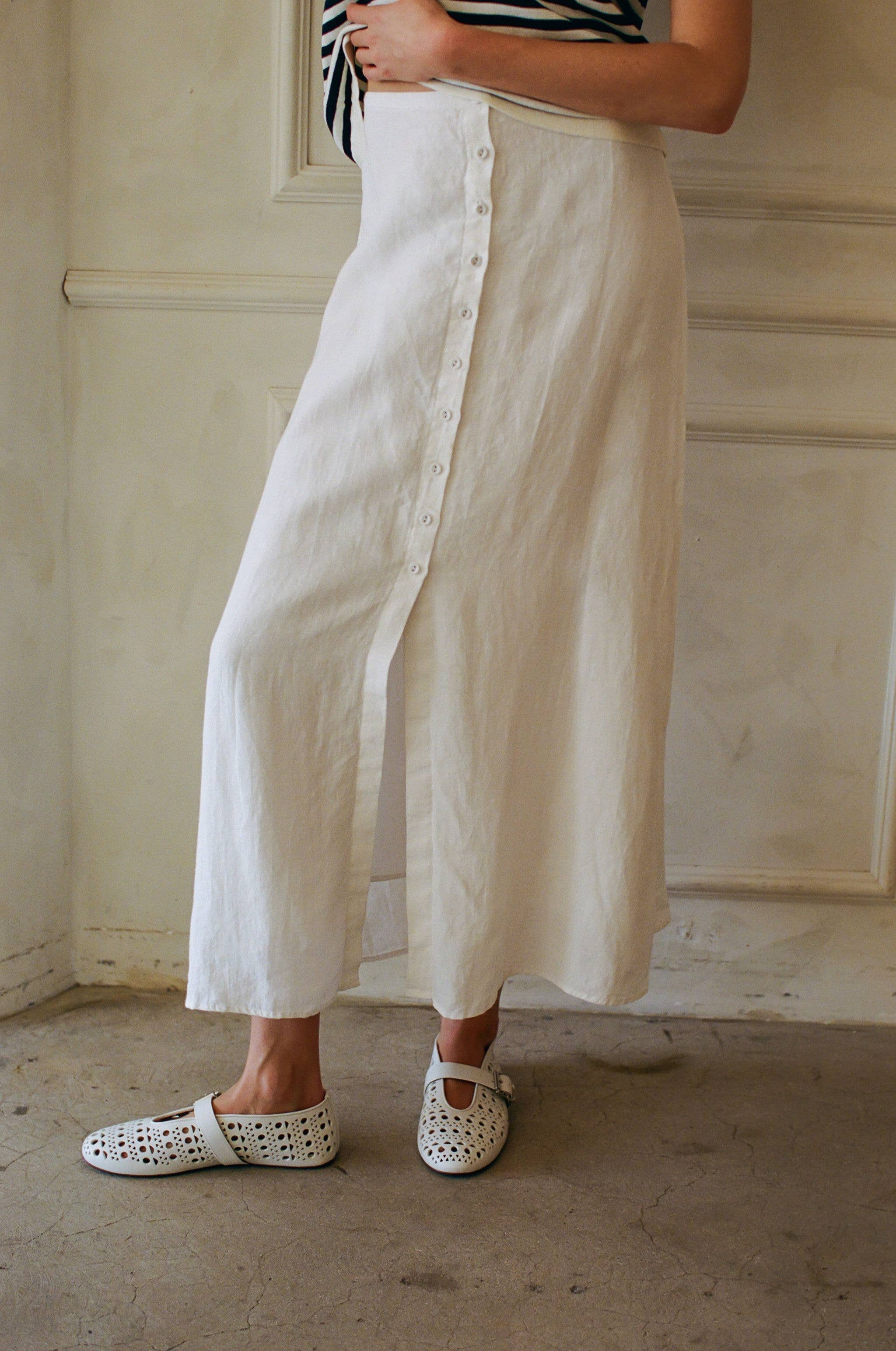 Savannah Woven Linen Skirt  - Ivory