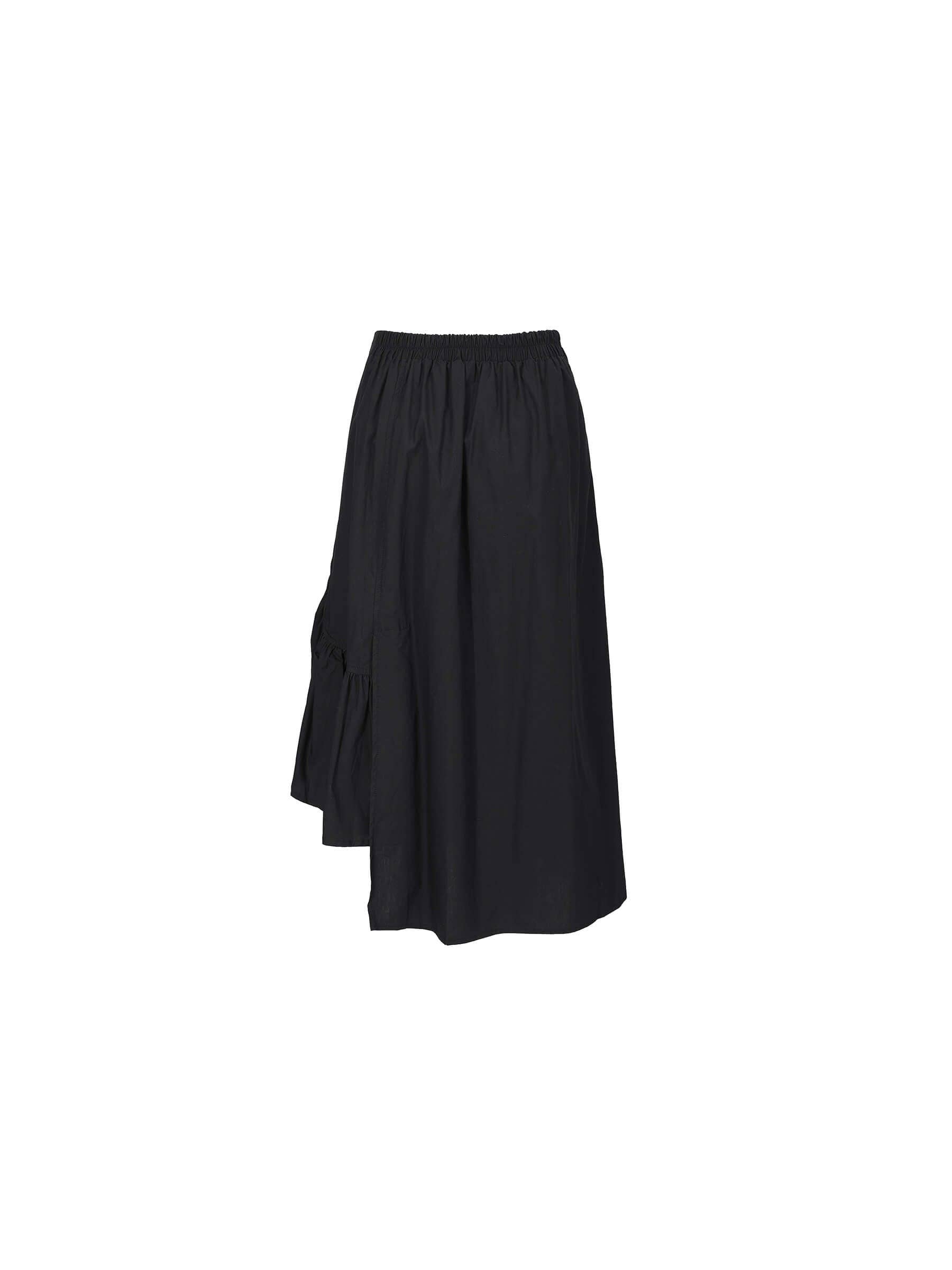 Black Asymmetric Pleated Ruffle Skirt: Black / M