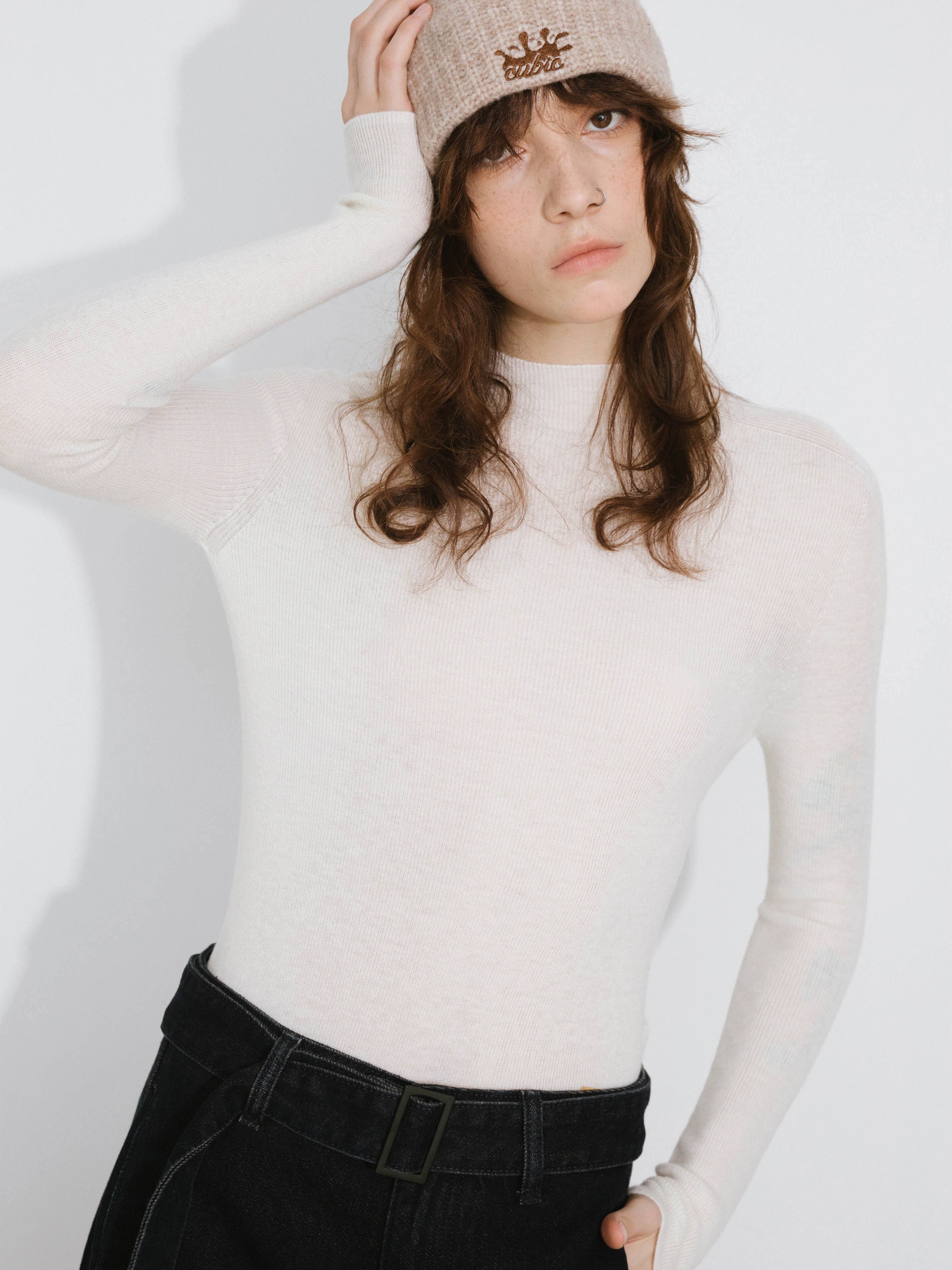 Merino Wool Turtleneck Knitwear Jumper: Gray / S